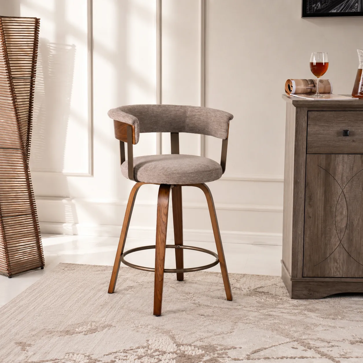Juniper Bar Chair -Walnut and Taupe