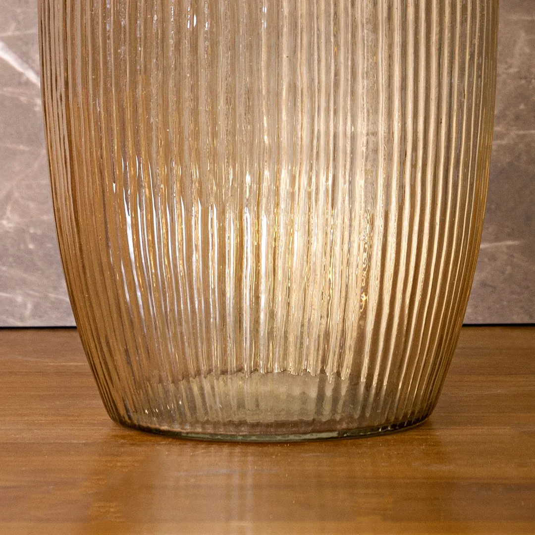 Aurum Deco jar with leaf lid gold luster glass 14x14x30 cm thumbnail 4