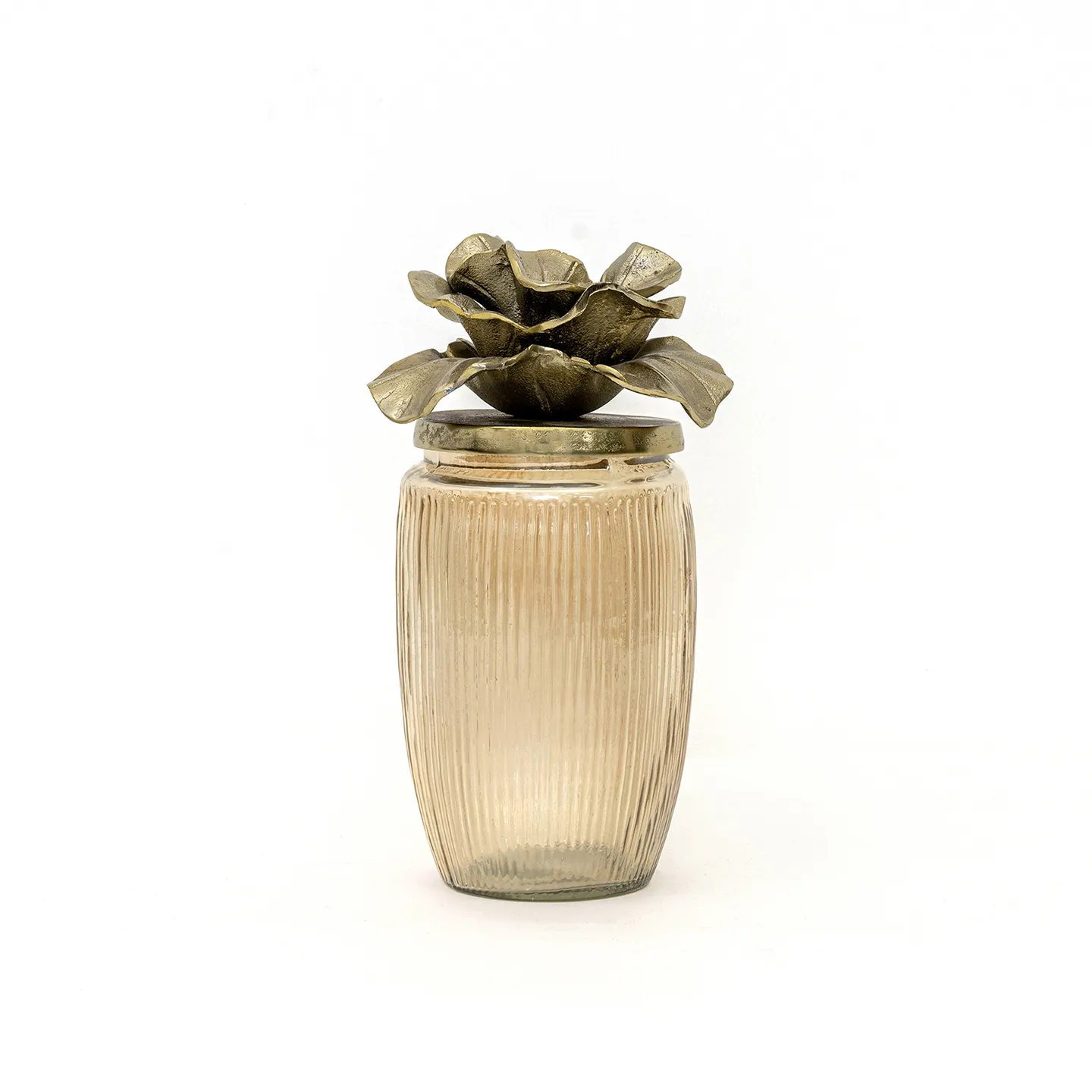 Aurum Deco jar with leaf lid gold luster glass 14x14x30 cm thumbnail 5
