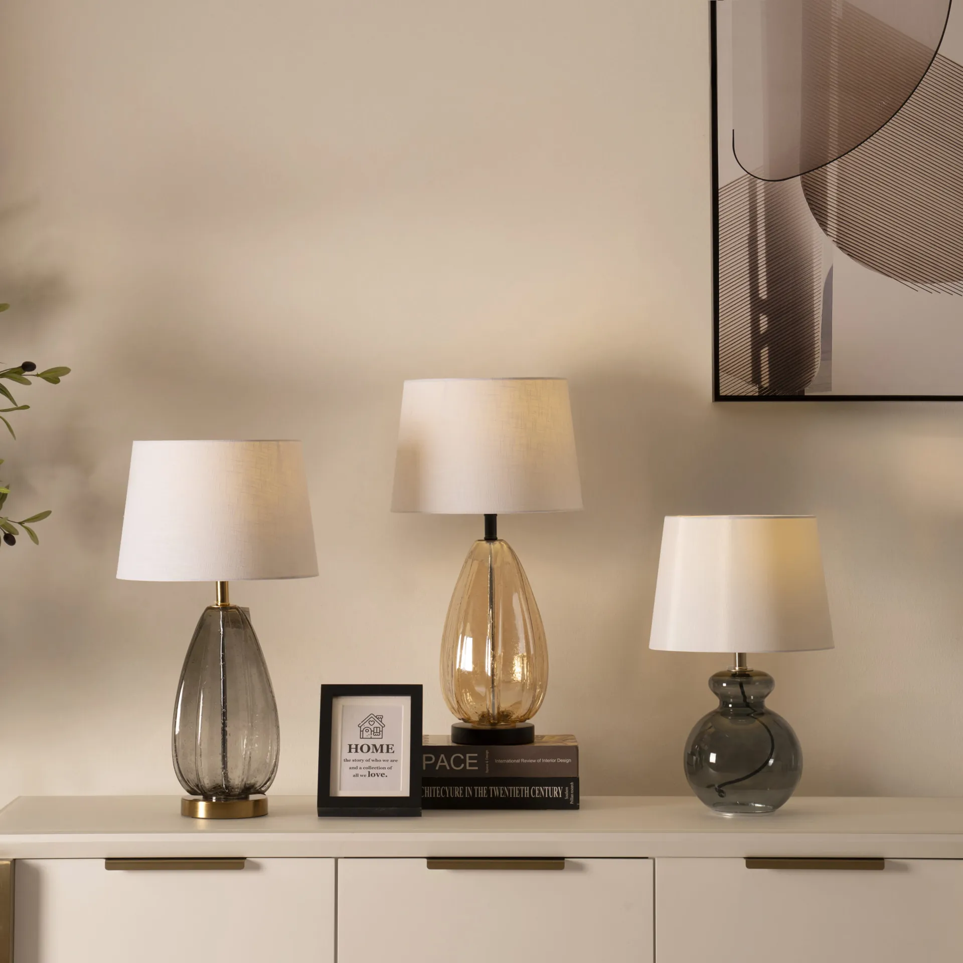 Avero Glass Base Table Lamp Grey -56cm thumbnail 5
