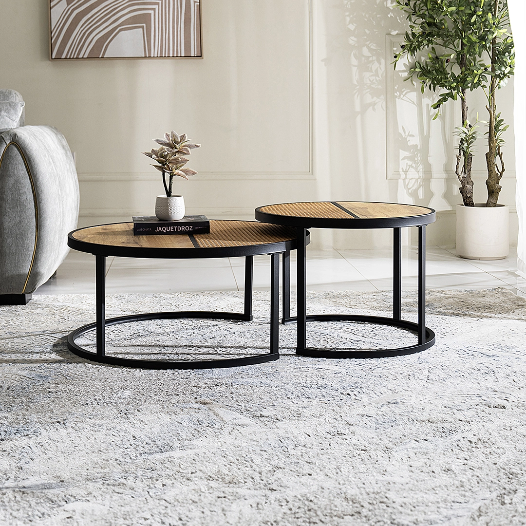 Aversa 2 piece Coffee Table Set – Oak & Black thumbnail 3