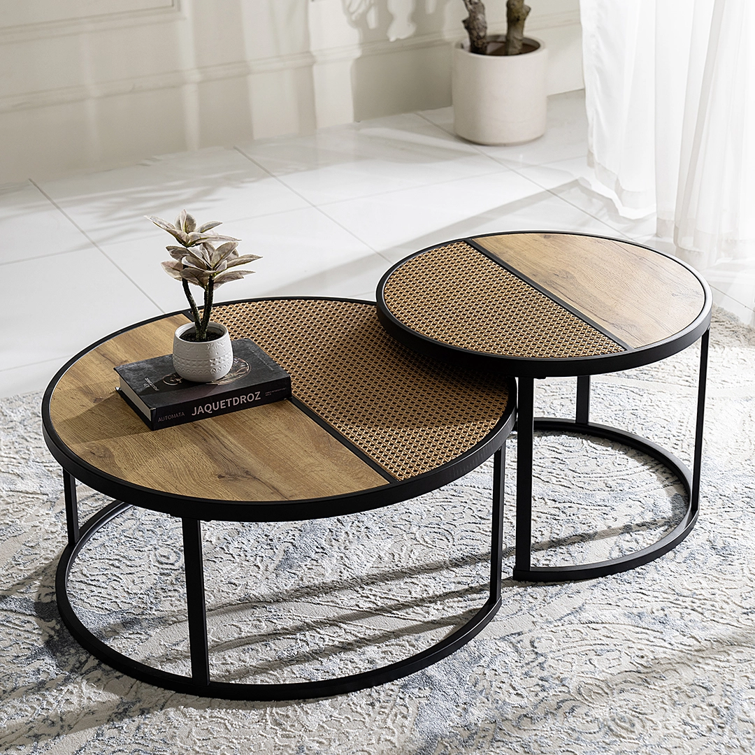 Aversa 2 piece Coffee Table Set – Oak & Black thumbnail 4