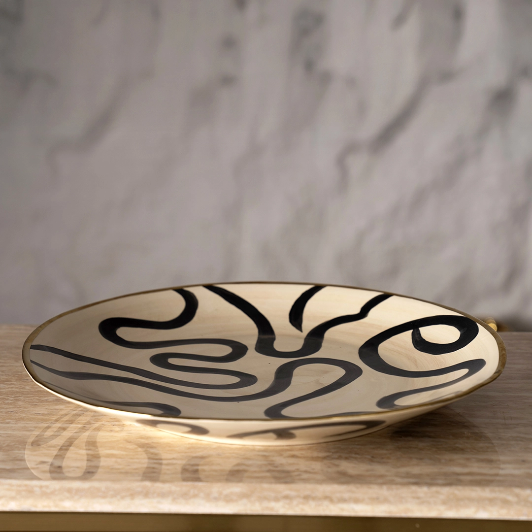 Auric Ceramic Plate Cream/Black -40.5×40.5×4.5cm thumbnail 2