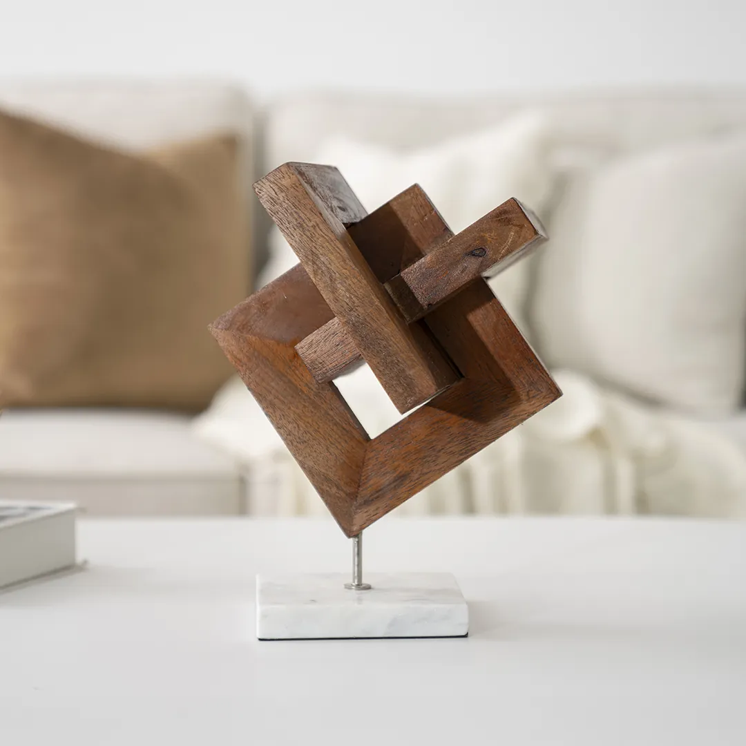 Casa Wooden Accent With Marble Base Gold -28cm thumbnail 2