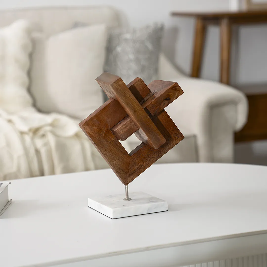 Casa Wooden Accent With Marble Base Gold -28cm thumbnail 3