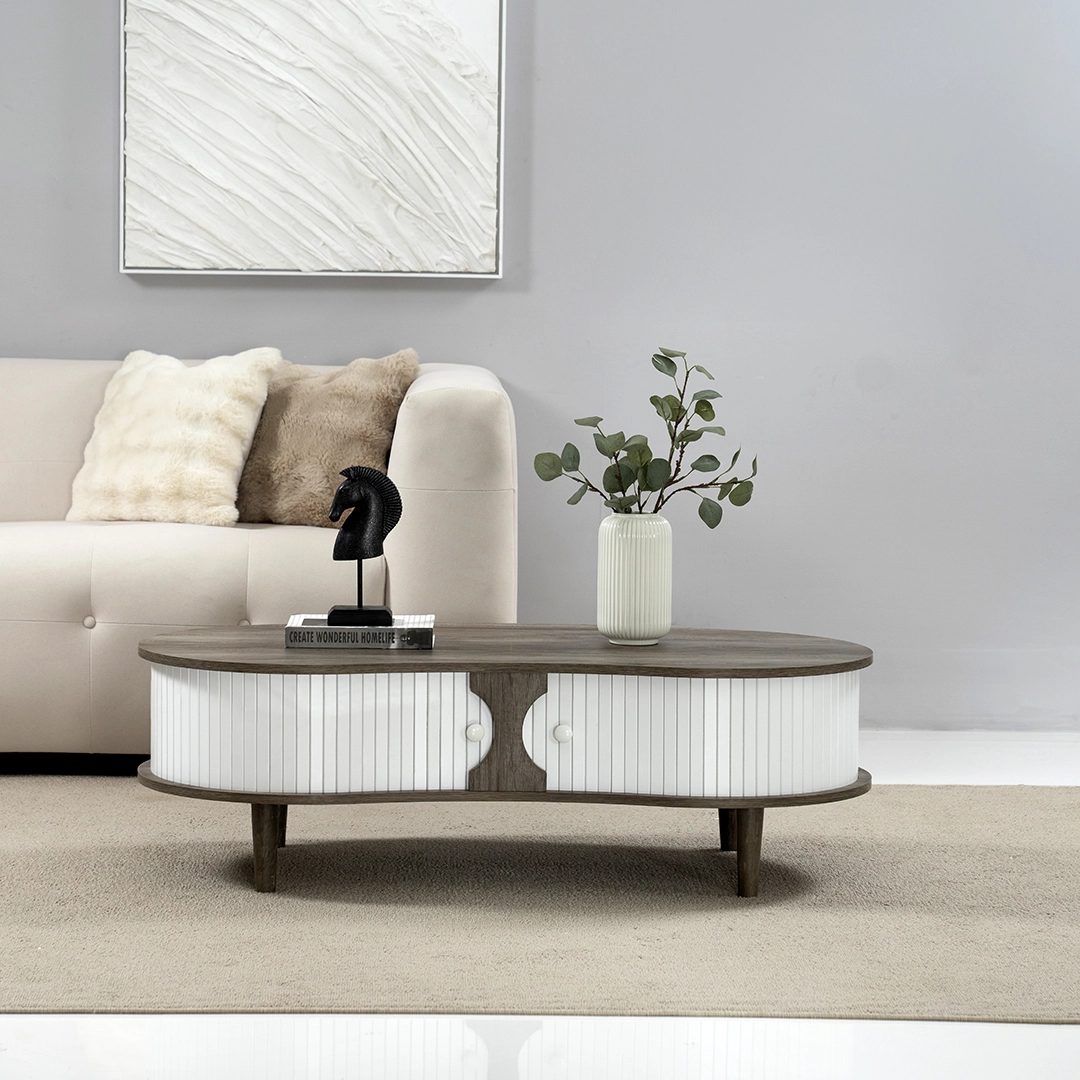 Curve Coffee Table Col Grey/White & Oak -120 Cm