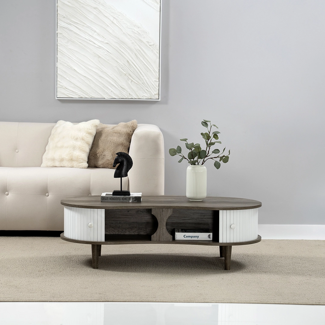 Curve Coffee Table Col Grey/White & Oak -120 Cm thumbnail 3
