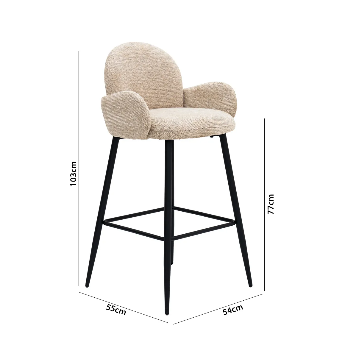Curvy Bar Stool -Beige & Black thumbnail 7