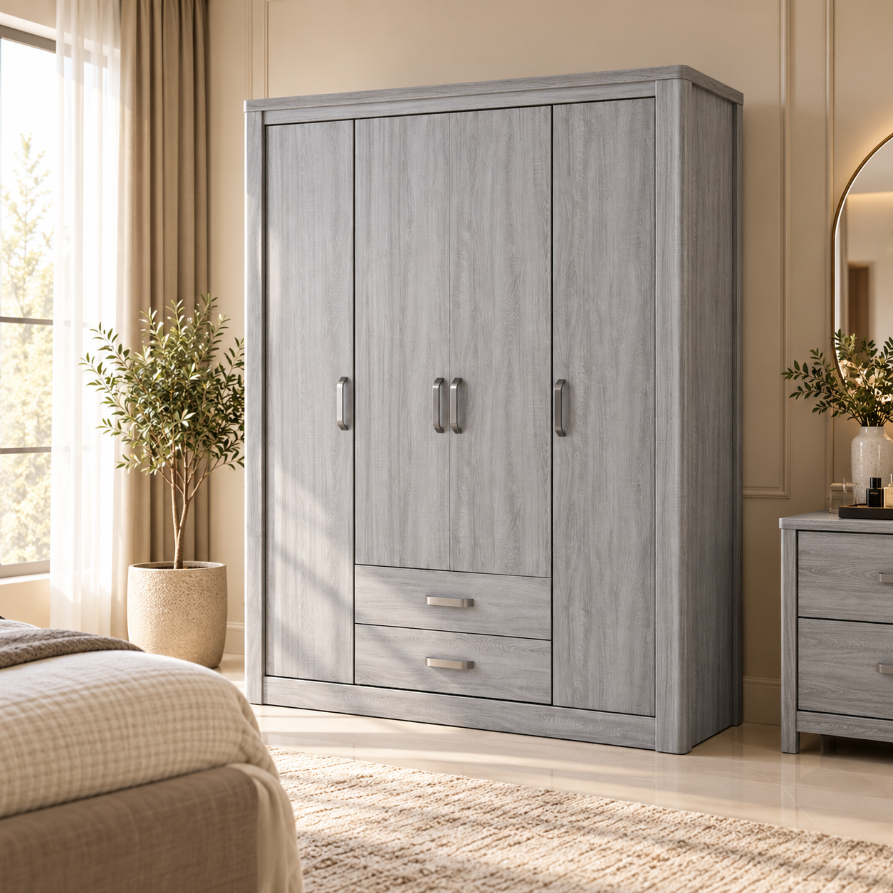 Olivos 4 Door Wardrobe-Grey
