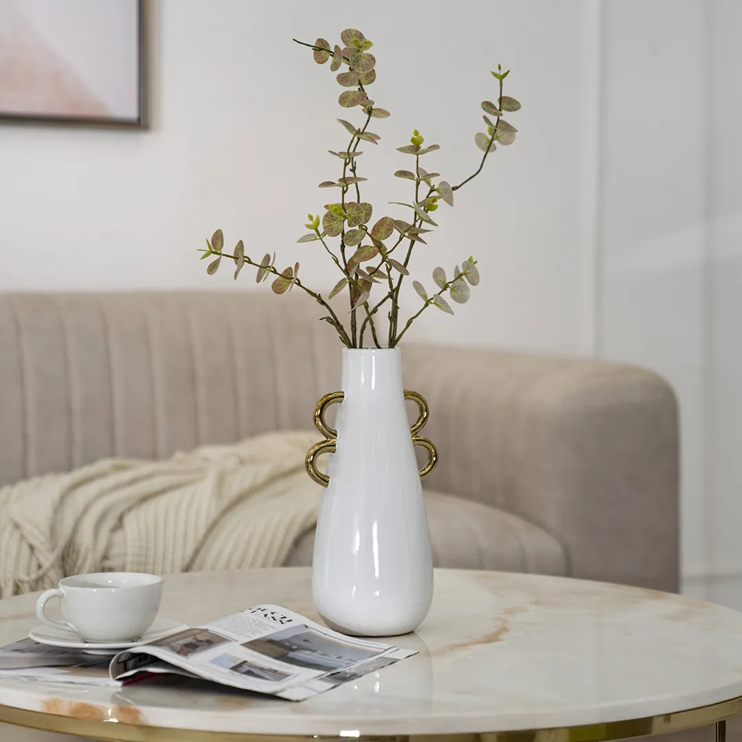 Delyn Ceramic White Gold Vase -15.5x12x29.5 thumbnail 3