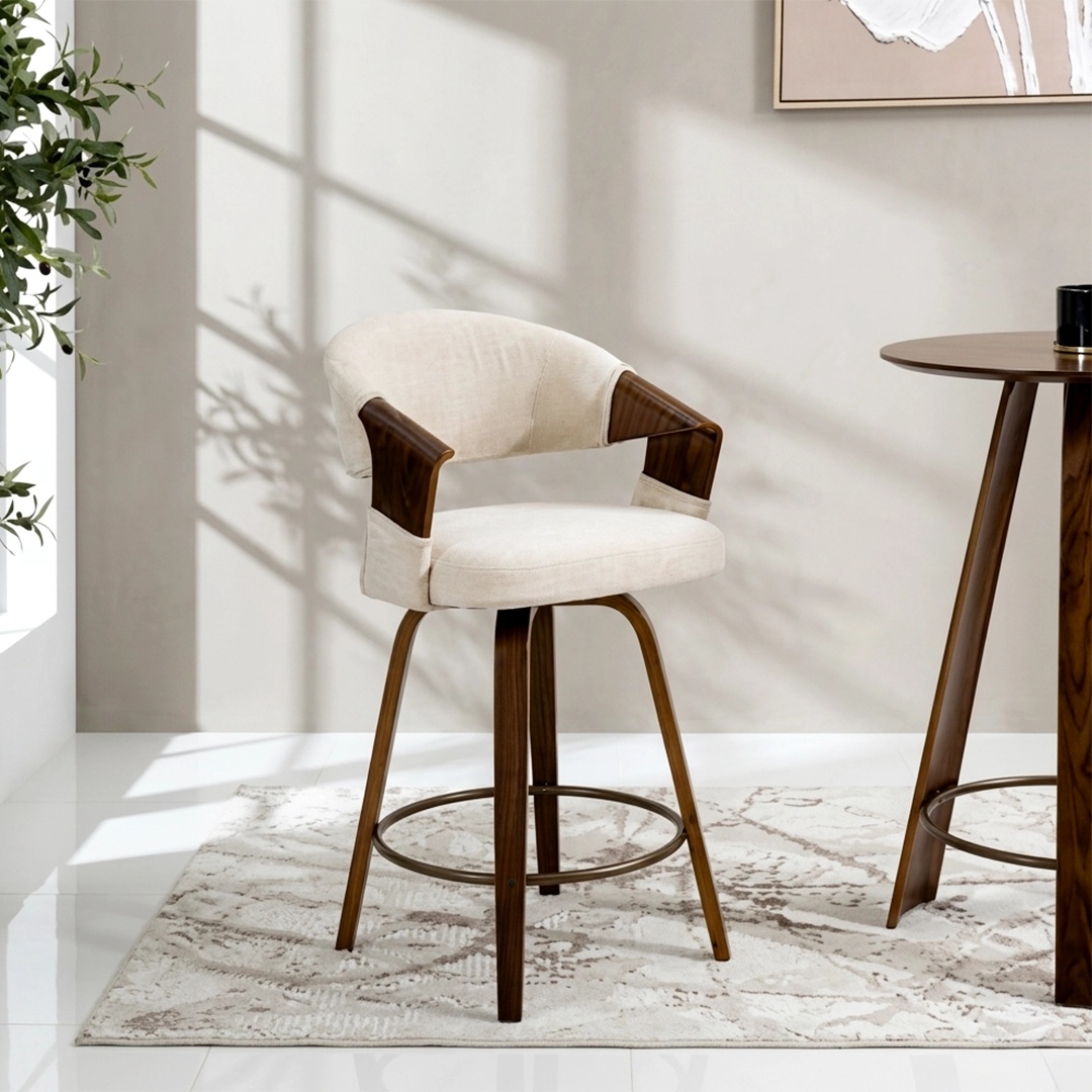 Eleanor Bar Chair -Walnut & Off White thumbnail 2