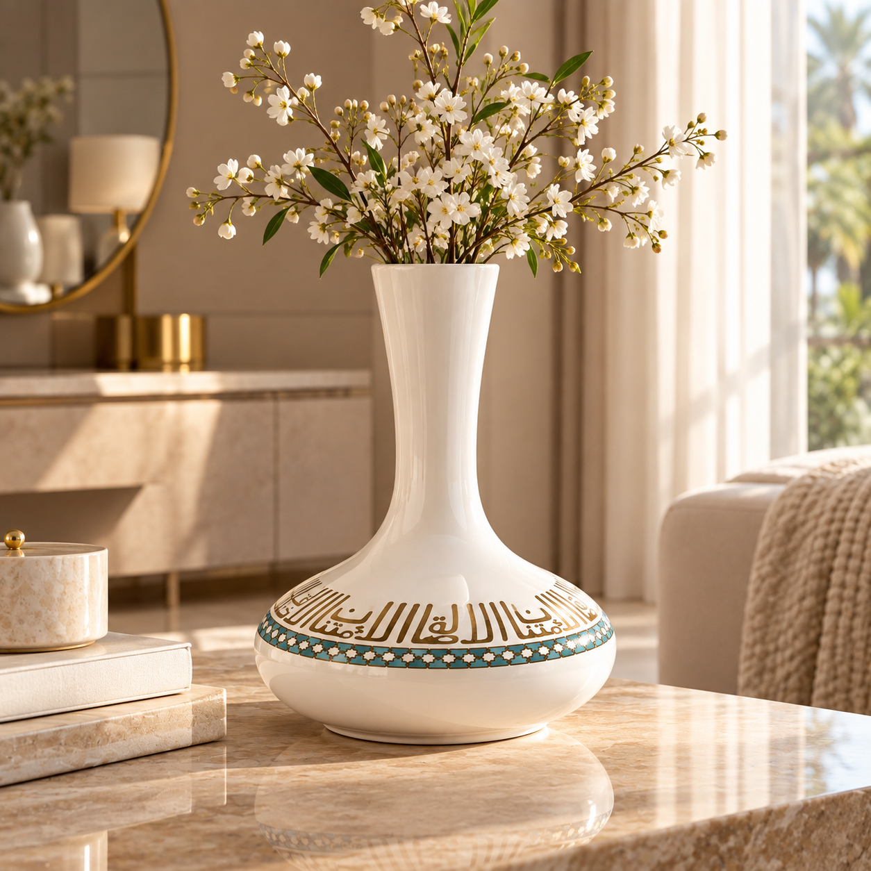 Taliah Ceramic Vase White/Gold
