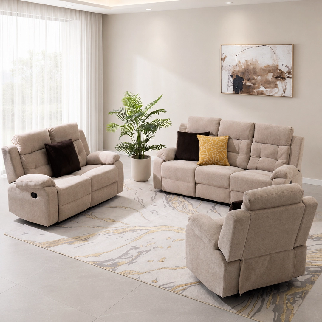 Griffen 6-Seater Recliner Sofa Set -Beige