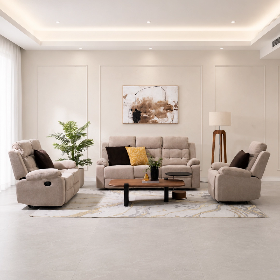 Griffen 6-Seater Recliner Sofa Set -Beige thumbnail 2