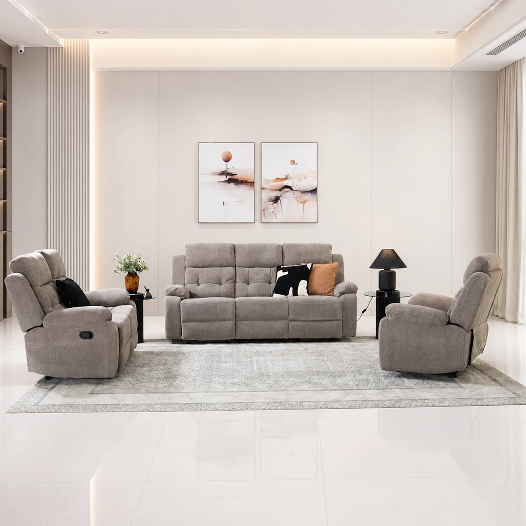Griffen 6-Seater Recliner Sofa Set -Dark Beige thumbnail 2