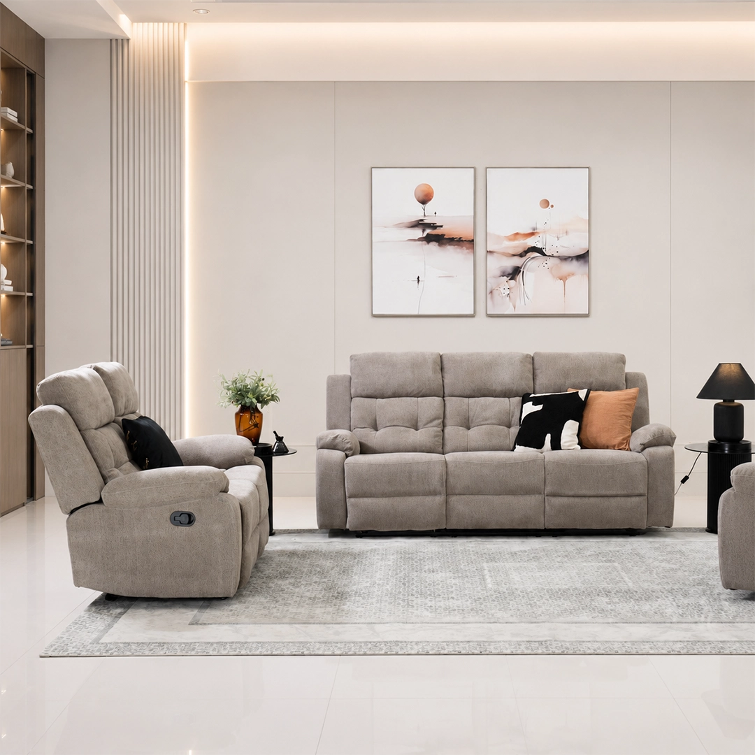 Griffen 6-Seater Recliner Sofa Set -Dark Beige thumbnail 3