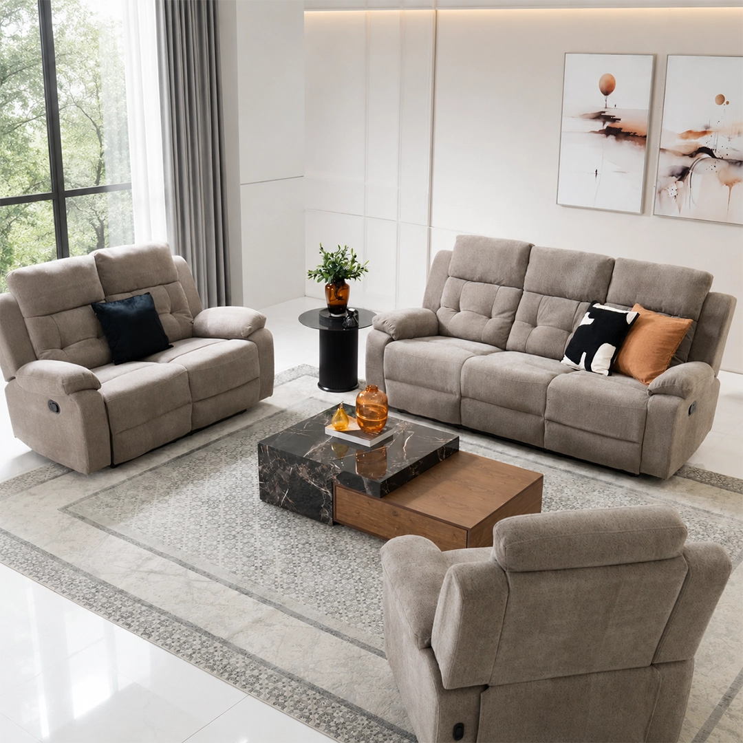 Griffen 6-Seater Recliner Sofa Set -Dark Beige