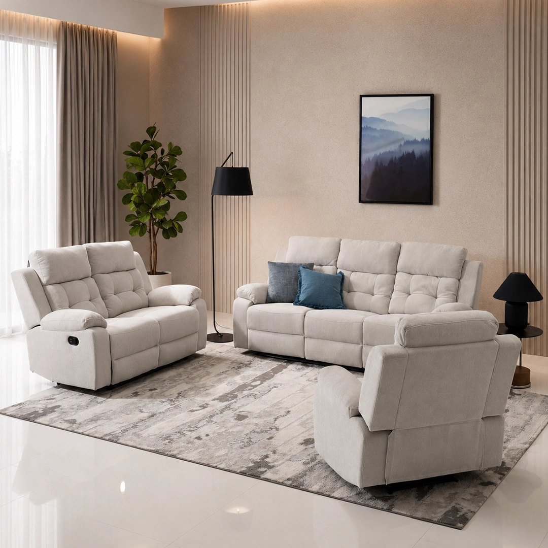 Griffen 6-Seater Recliner Sofa Set -Off White