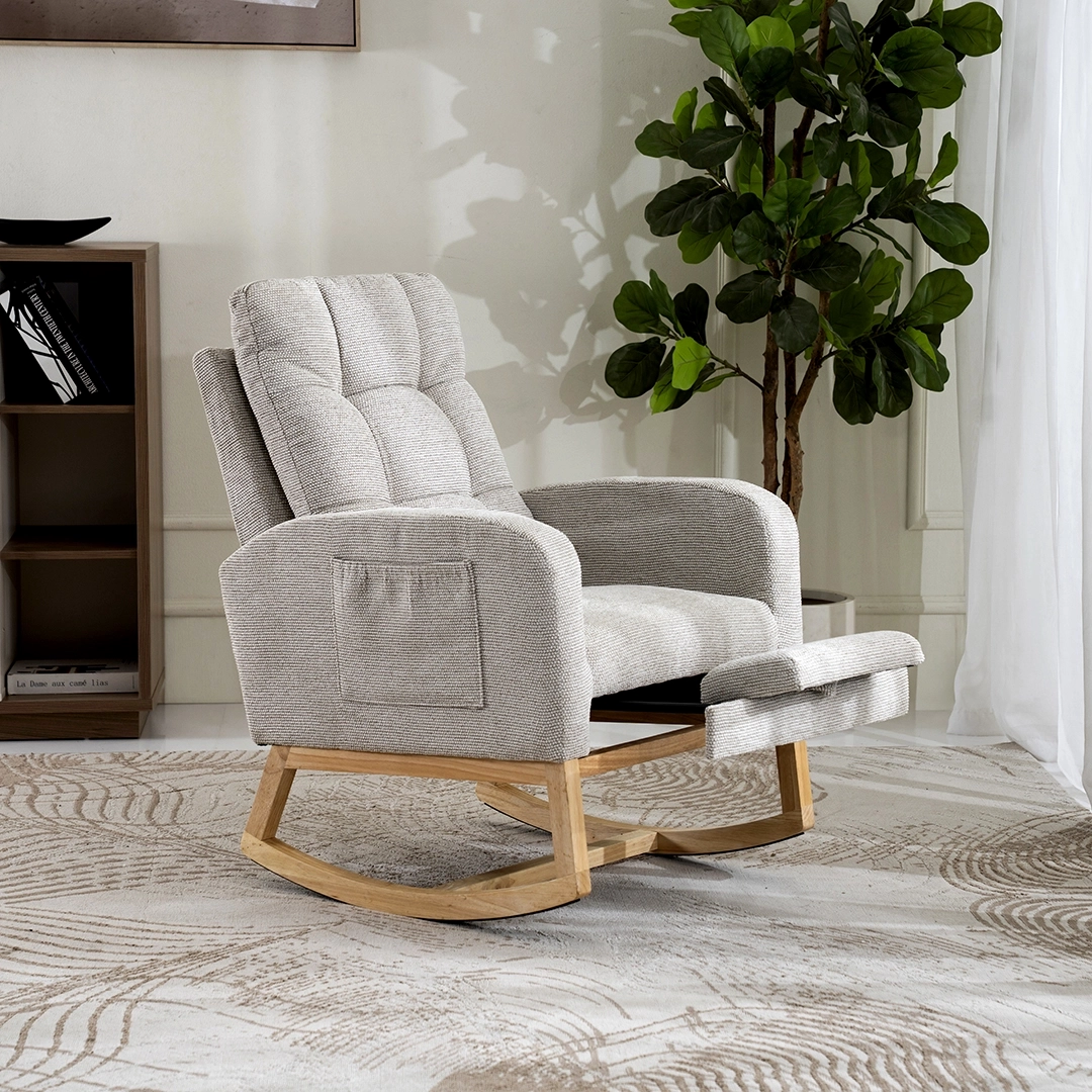 Kamari Rocking Chair With Leg Rest -Beige
