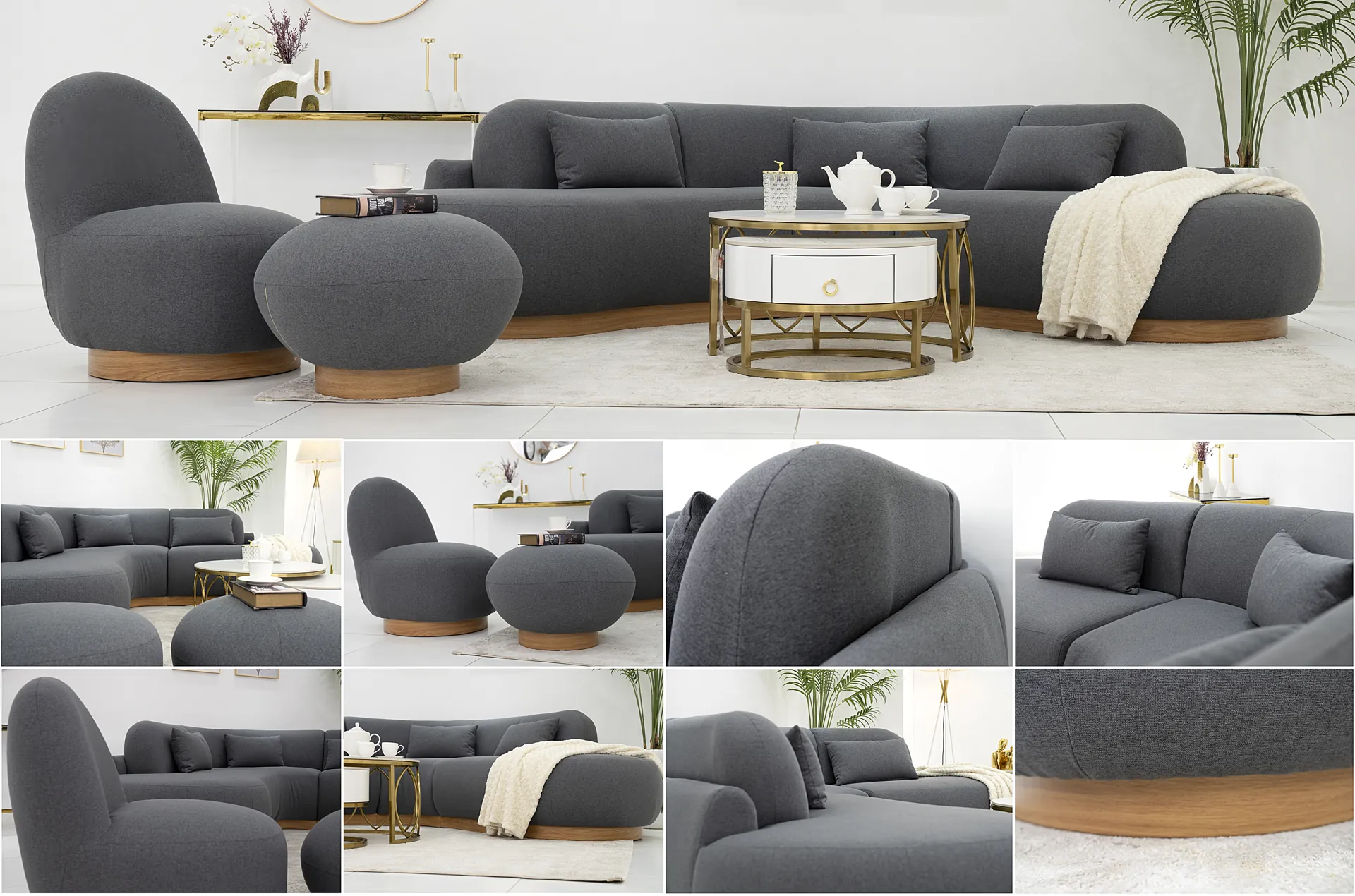 Lorenzo Corner Sofa Set-Grey thumbnail 2