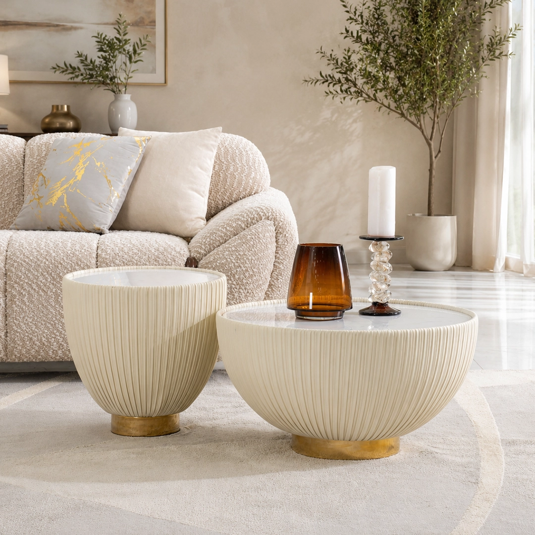 Pearl Coffee Table Set Of 2 -White Grey & Gold thumbnail 2
