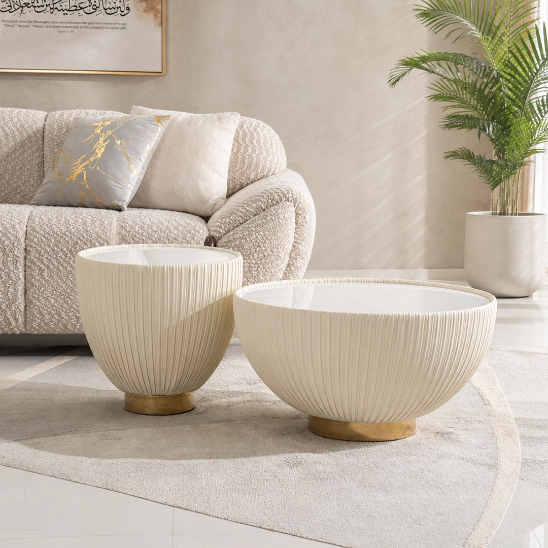 Pearl Coffee Table Set Of 2 -White Grey & Gold thumbnail 3