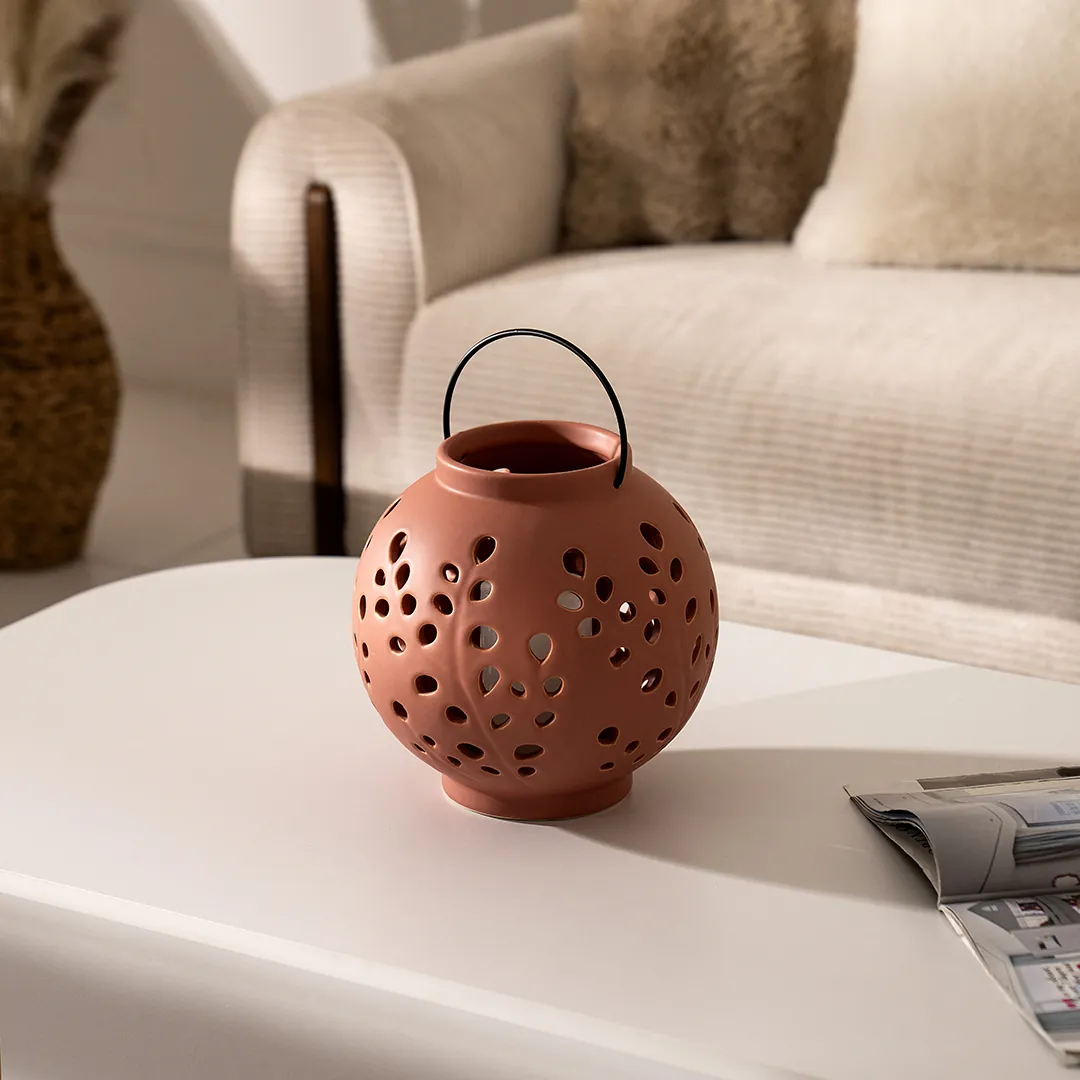 Quinn ceramic lantern Terracota -22.5×22.5x22cm thumbnail 4