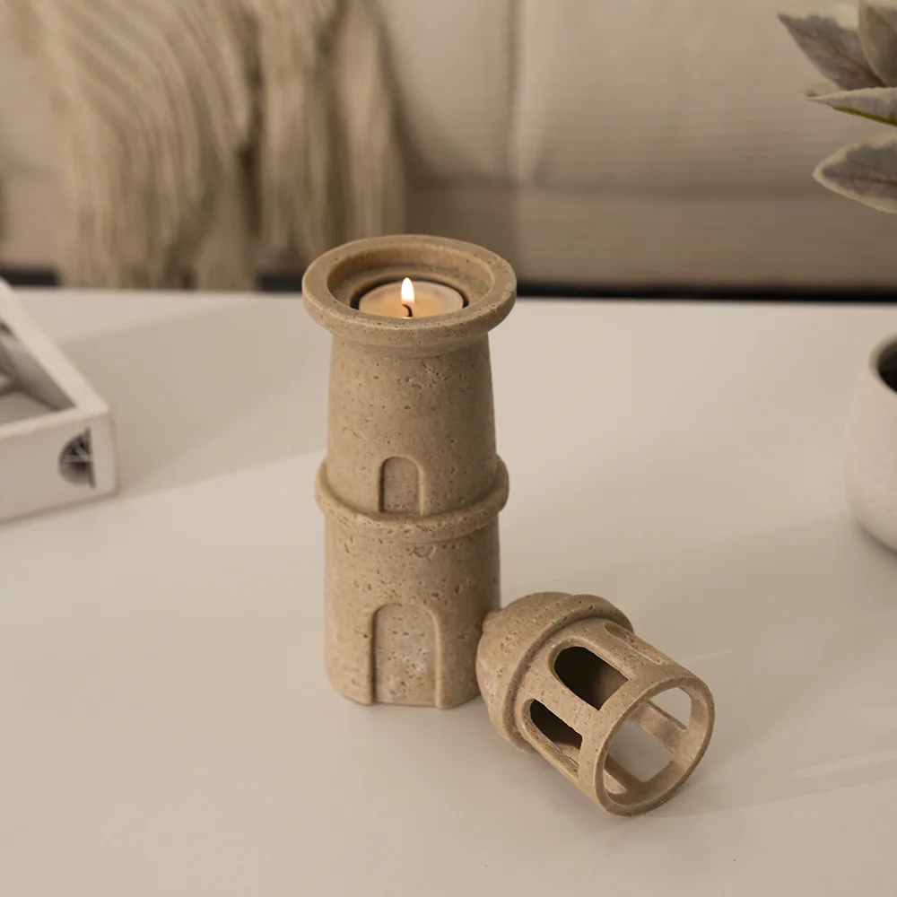 Rabaque Travertine Lantern Tealight Holder -7.5×7.5×25.5cm thumbnail 6