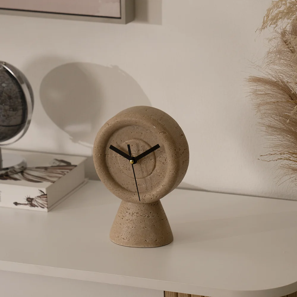Rabaque Travertine Table Clock -15×9.5×21.5cm