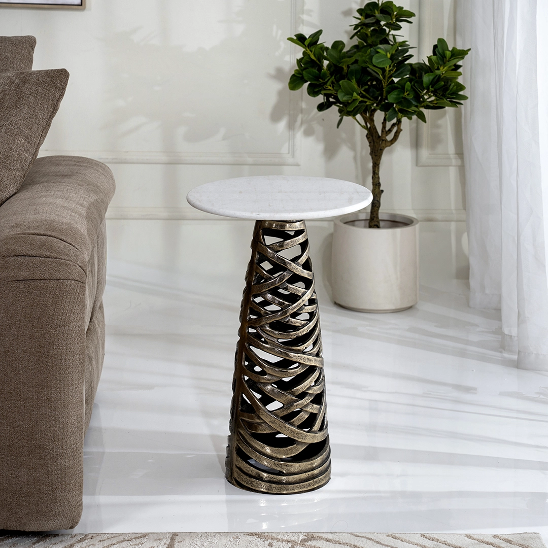 Ribbon Side Table With Marble Top thumbnail 2