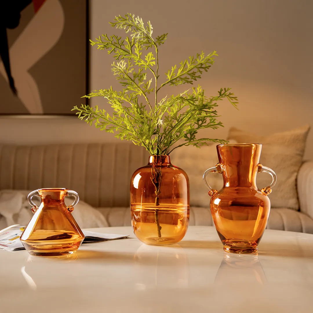 Ruse Glass Amber Texture Handle Vase 16x16x15.5 cm thumbnail 6