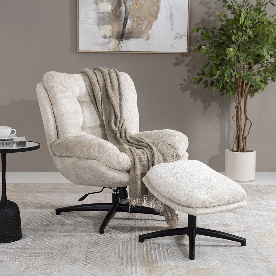 Scandi Lounge Chair With Stool – Offwhite thumbnail 2