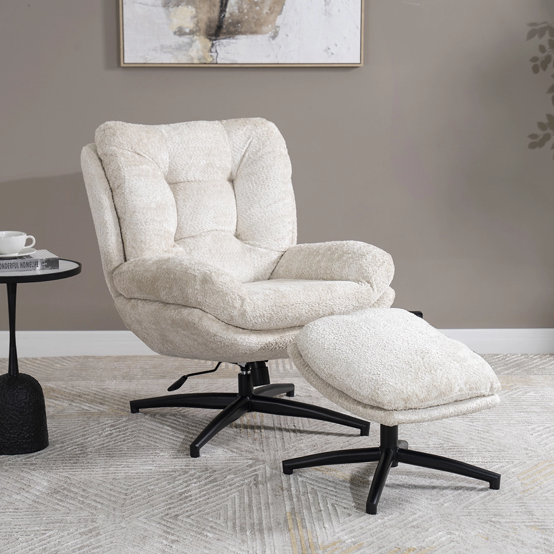 Scandi Lounge Chair With Stool – Offwhite thumbnail 3