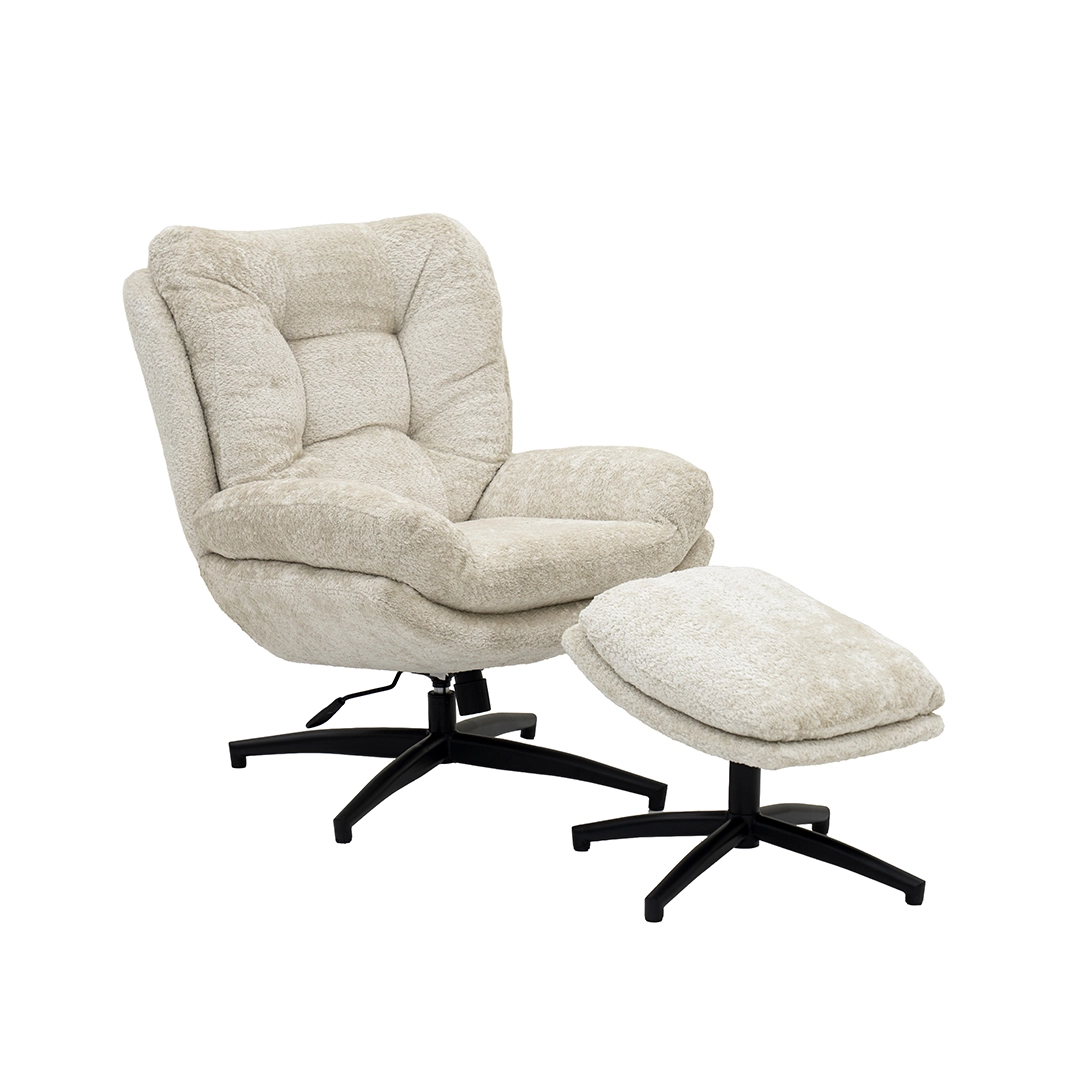 Scandi Lounge Chair With Stool – Offwhite thumbnail 9