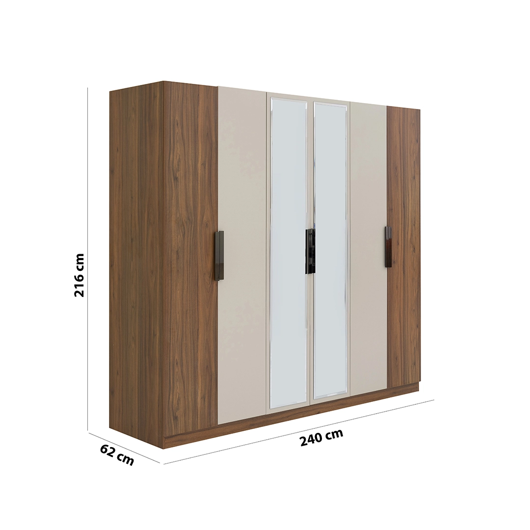 Ocean 6 Door Wardrobe – Walnut & Grey thumbnail 13