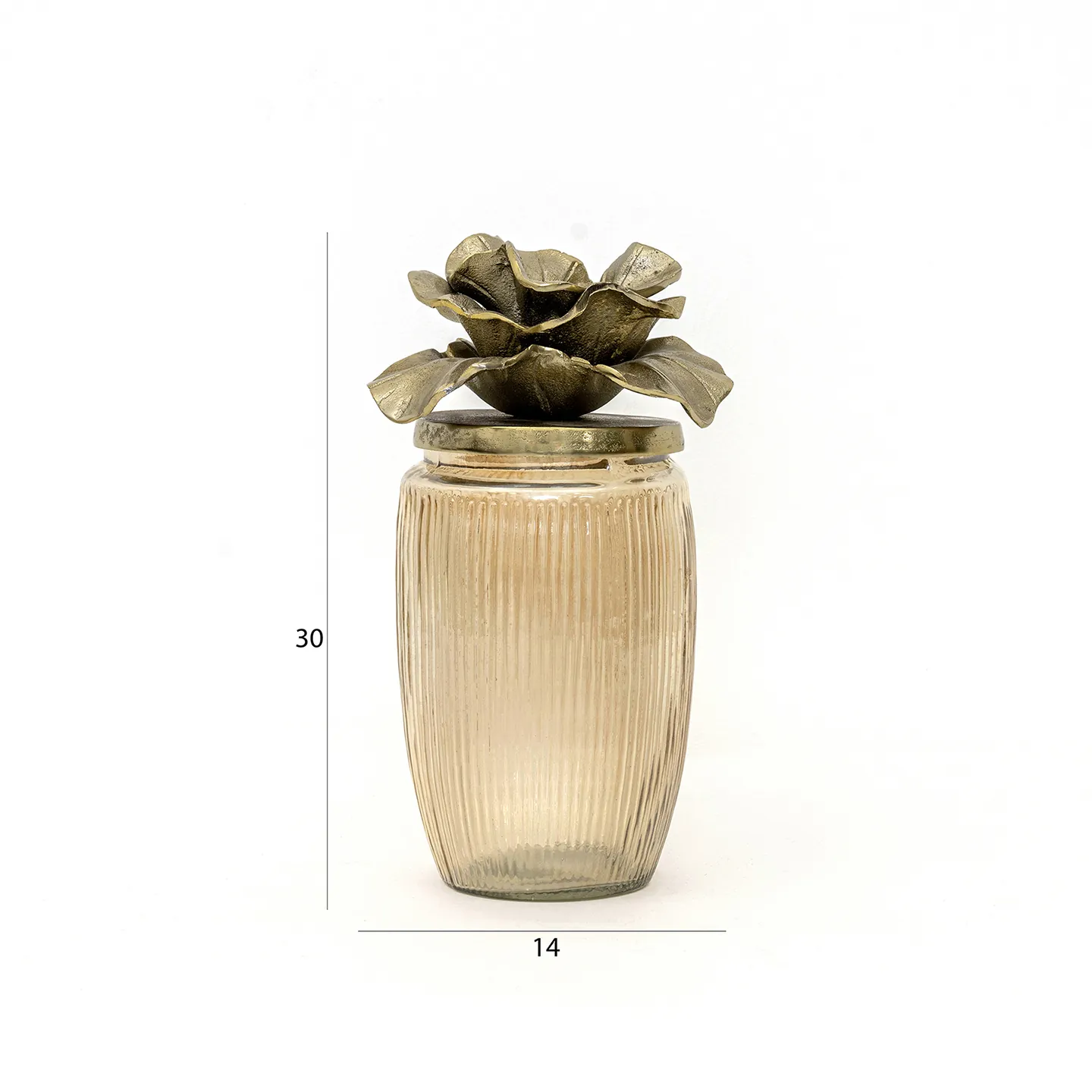 Aurum Deco jar with leaf lid gold luster glass 14x14x30 cm thumbnail 6