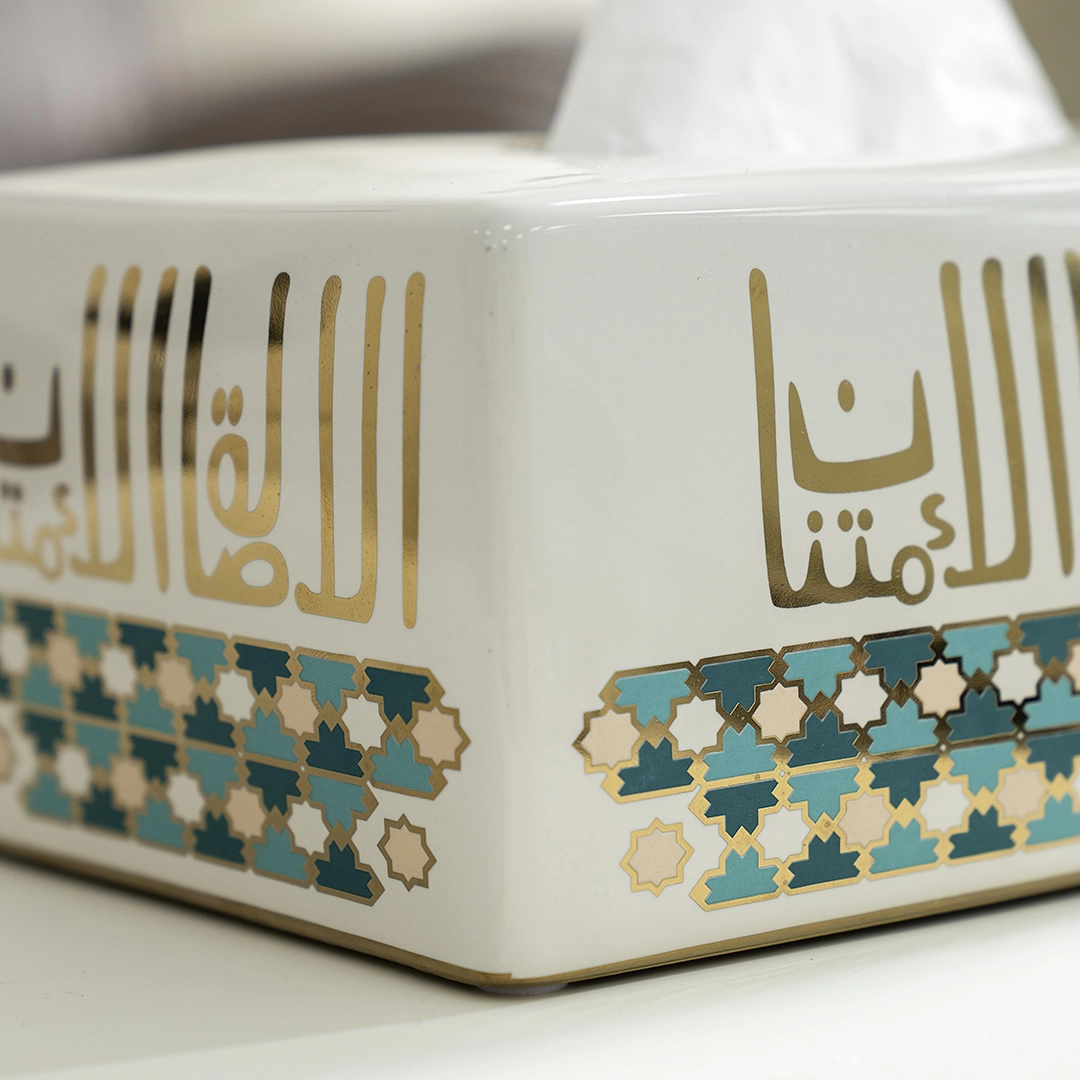 Taliah Ceramic Tissue Box White/Gold -25x13x10cm