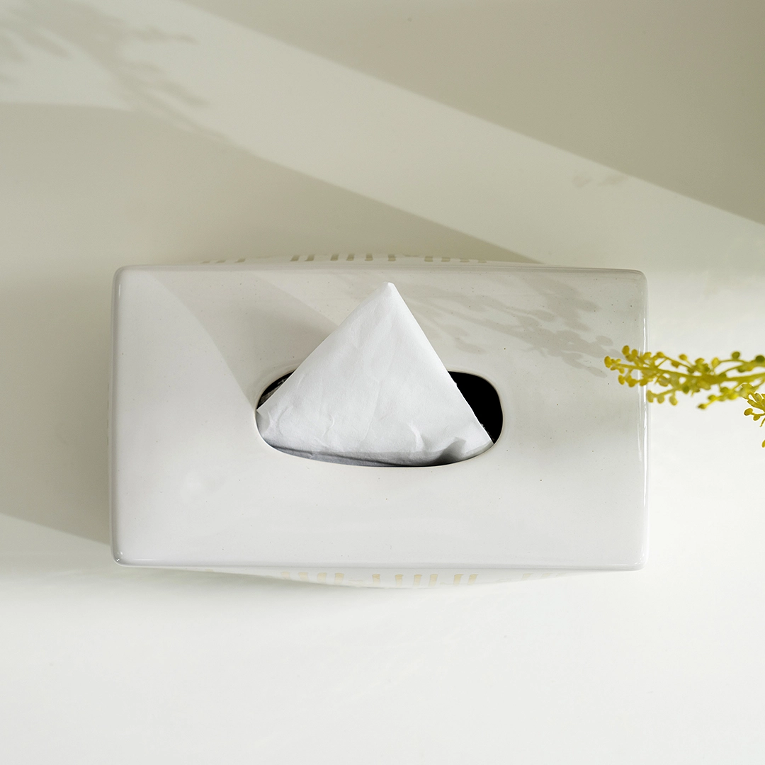 Taliah Ceramic Tissue Box White/Gold -25x13x10cm thumbnail 2