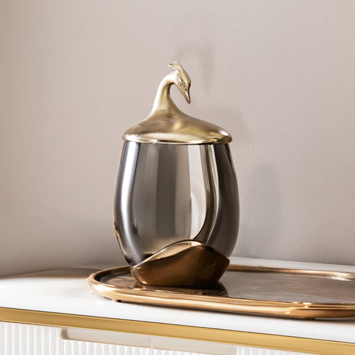 Serenya Trinket Jar Large Gold & Bronze -16x16x29