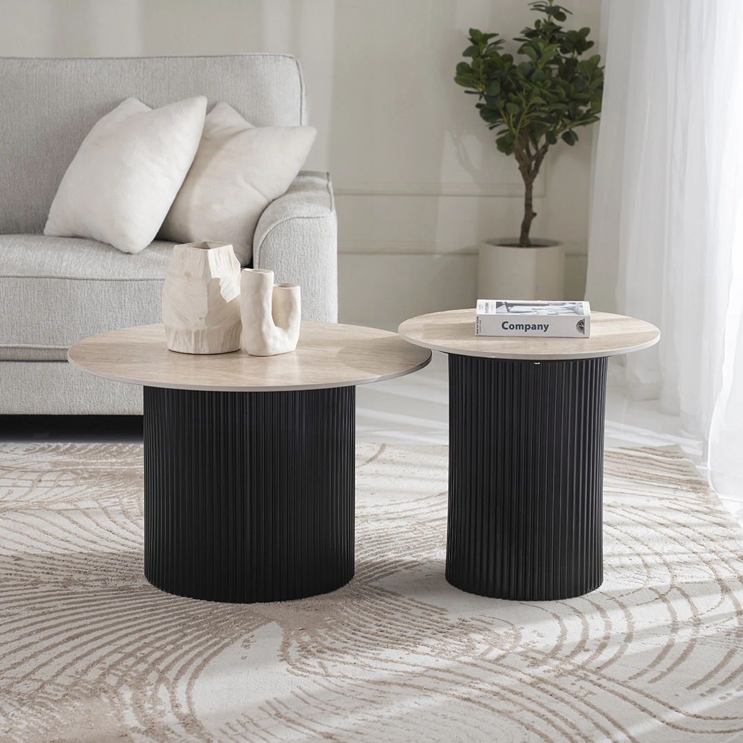 Tristan Coffee Table Set of 2 -Travertine/Black thumbnail 3