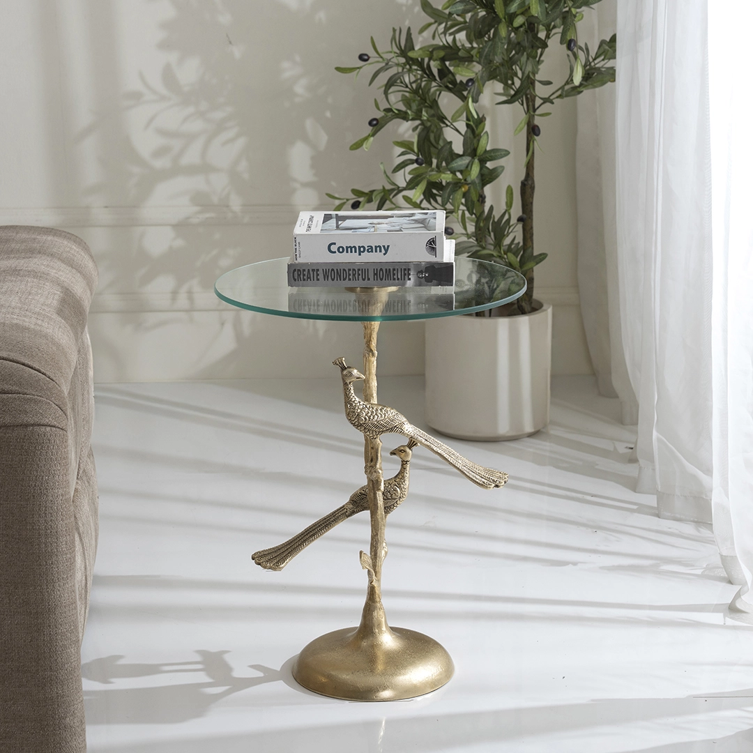 Twin Peacock Accent Table With Glass Top thumbnail 2