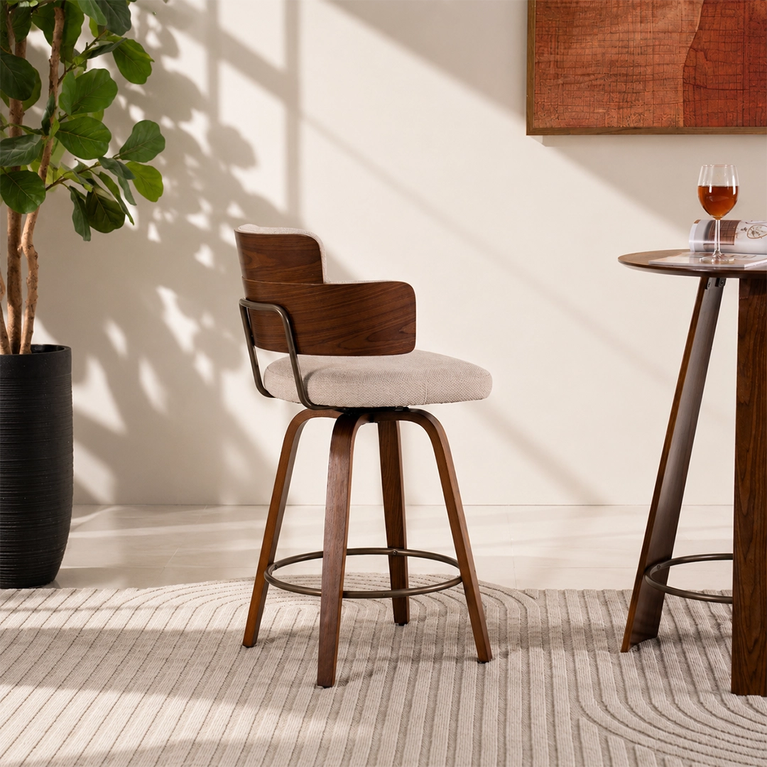 Viola Bar Chair -Walnut and Beige thumbnail 3