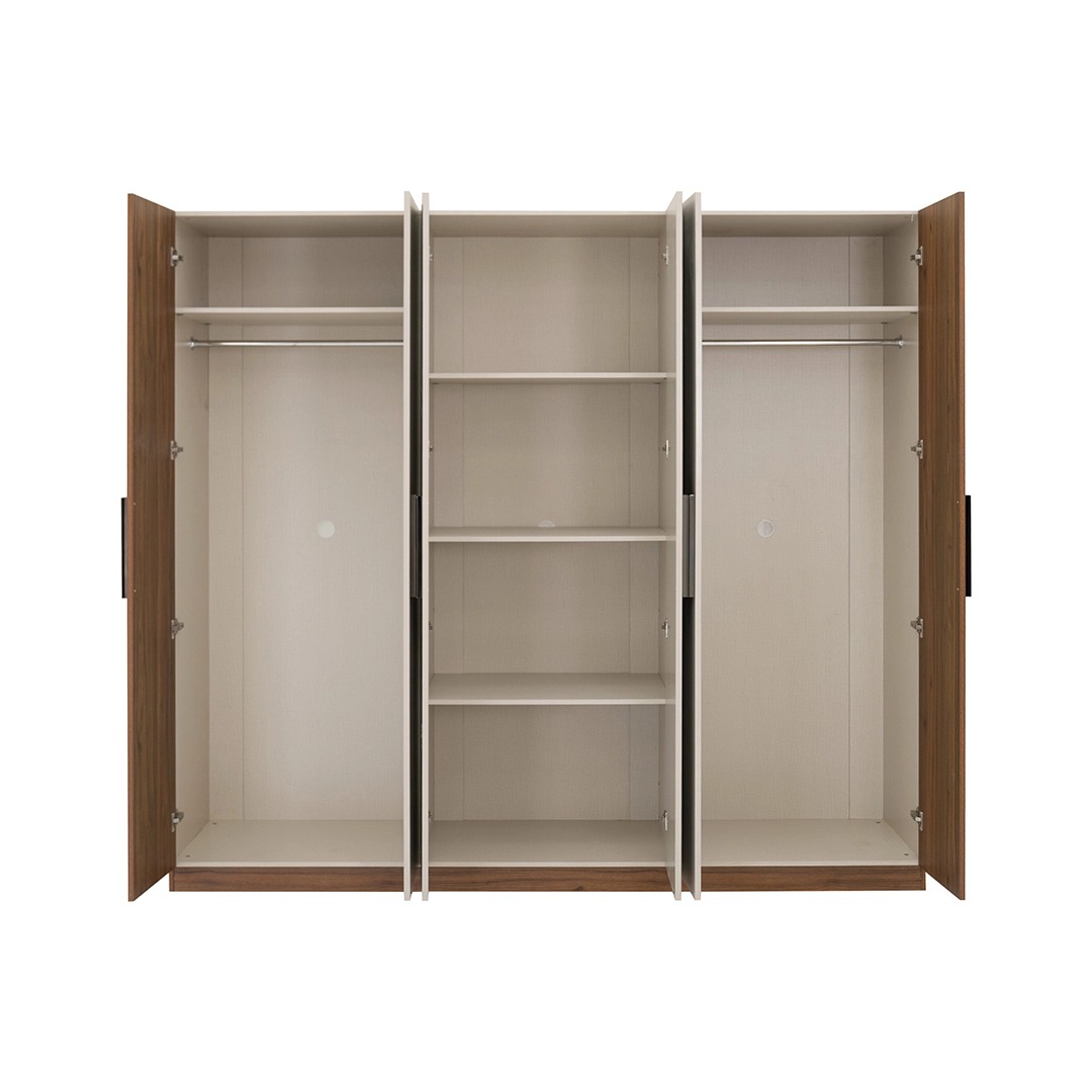 Ocean 6 Door Wardrobe – Walnut & Grey thumbnail 4