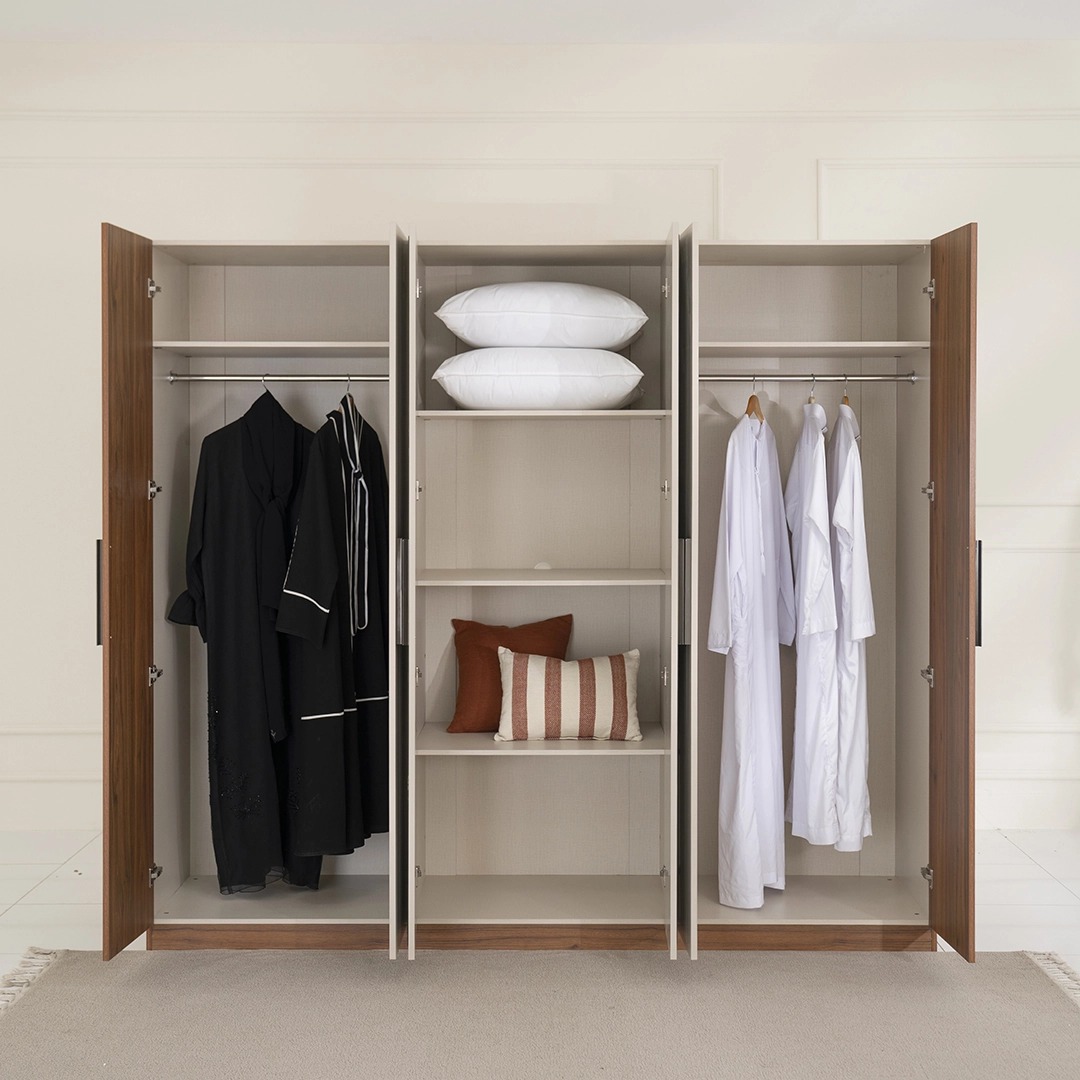 Ocean 6 Door Wardrobe – Walnut & Grey thumbnail 7