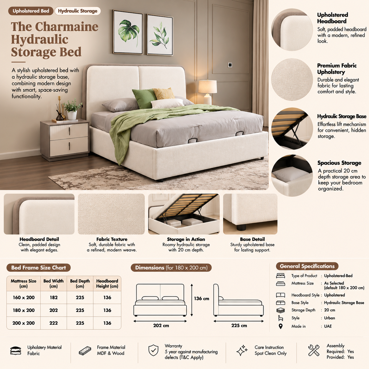The Charmaine Hydraulic Storage Bed information