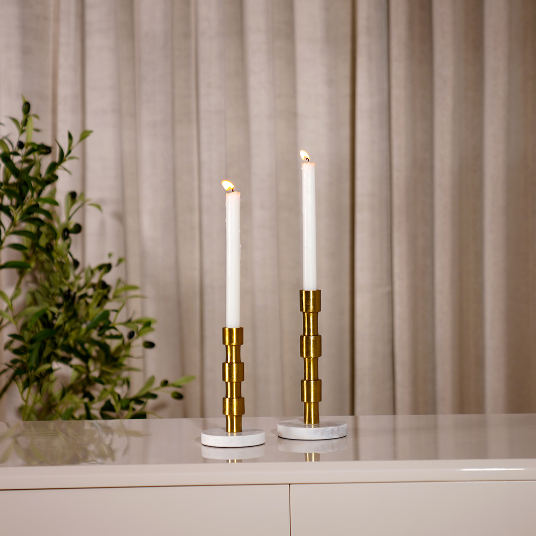 Adro Metal candle holder with marble base 8x8x16.5 cm