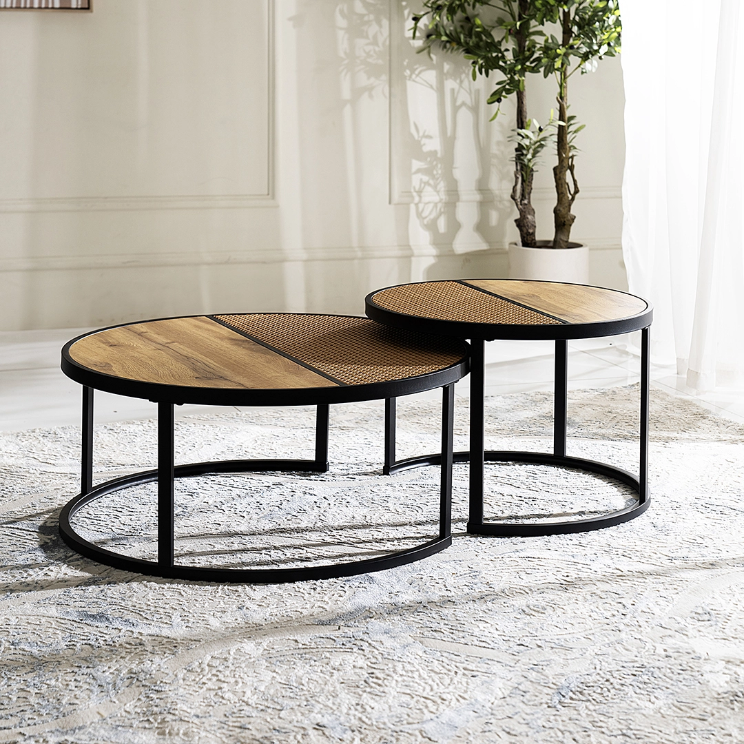 Aversa 2 piece Coffee Table Set – Oak & Black