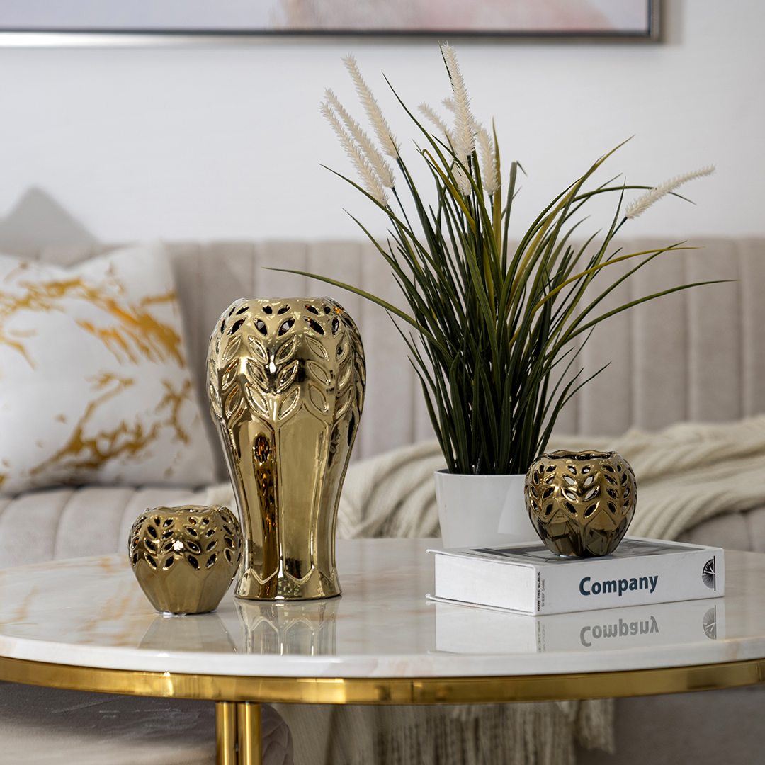 Delyn Ceramic Gold Set of 3 Gift Set Vase