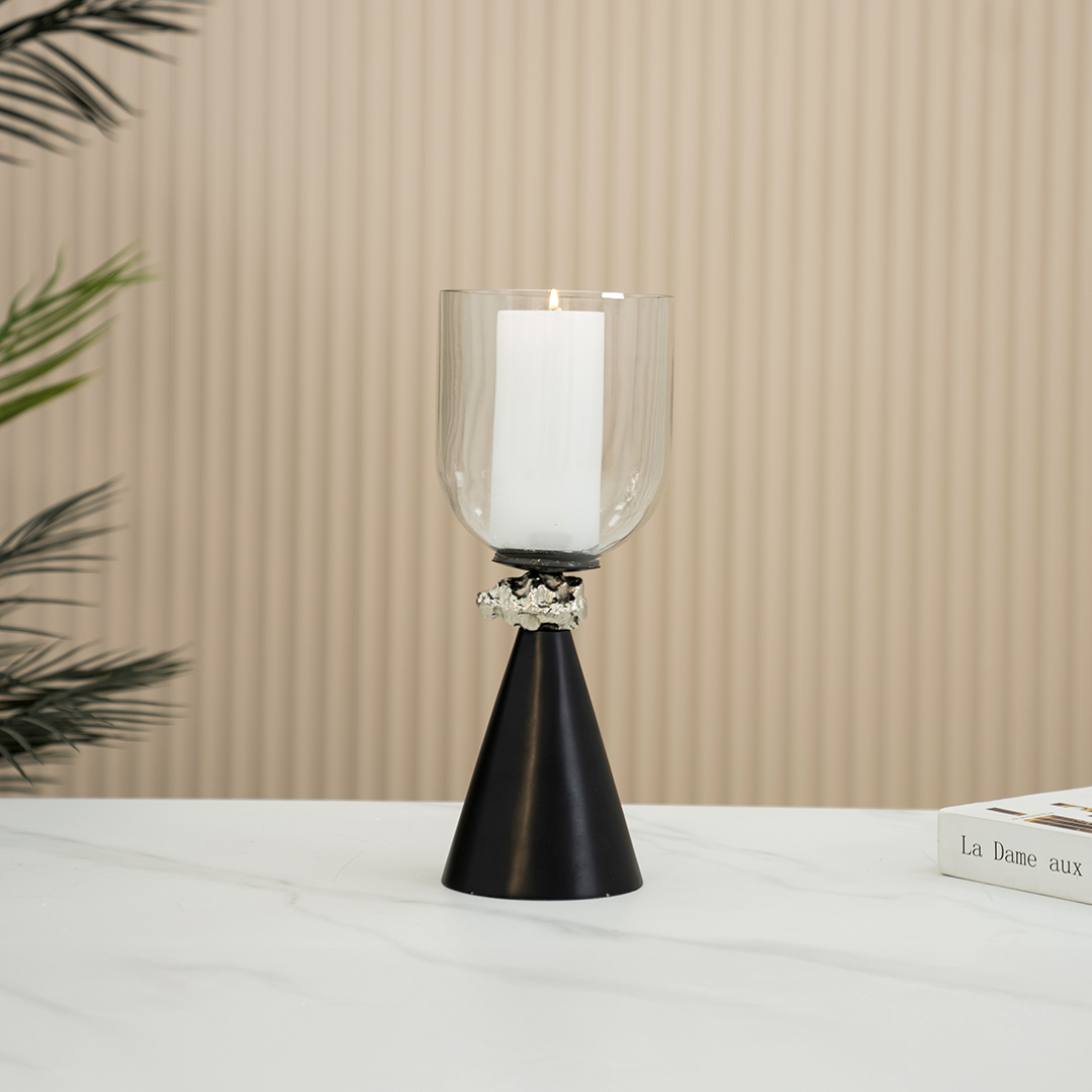 Eclat metal glass black candle holder -10.5×10.5×30.5cm